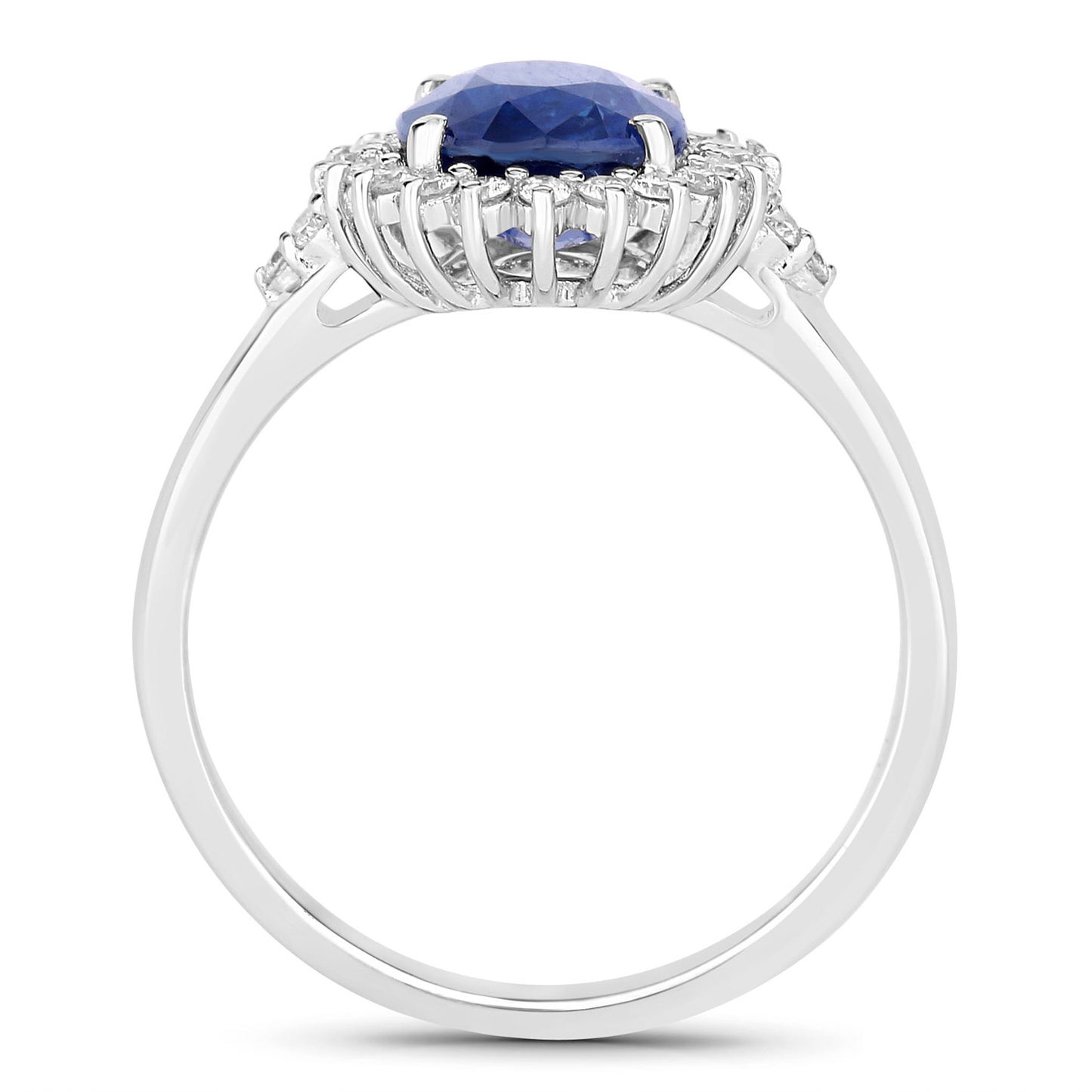 Blue Sapphire Ring With Diamonds 2.76 Carats 18K White Gold