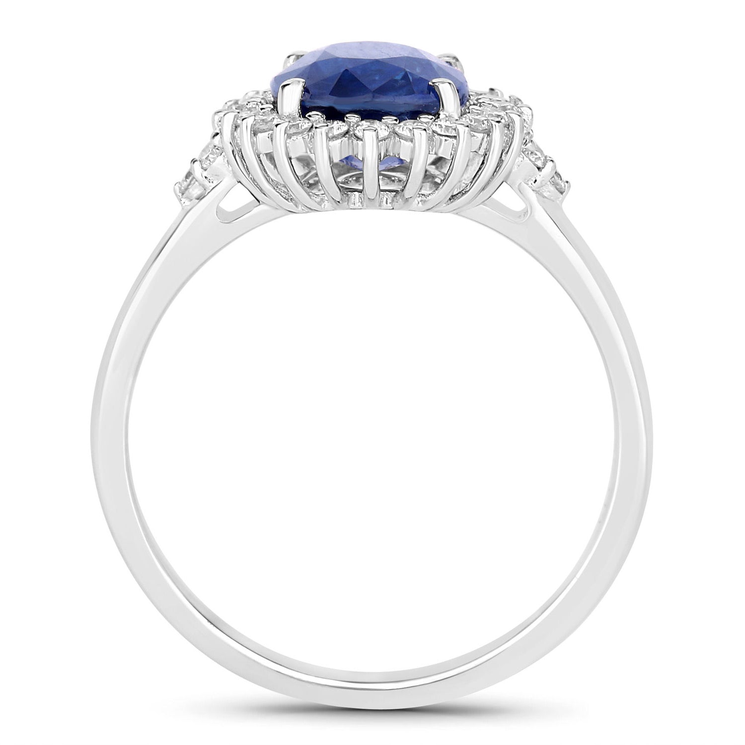 Blue Sapphire Ring With Diamonds 2.76 Carats 18K White Gold