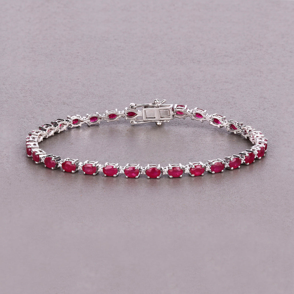 Ruby Bracelet With Diamonds 6.58 Carats 14K White Gold