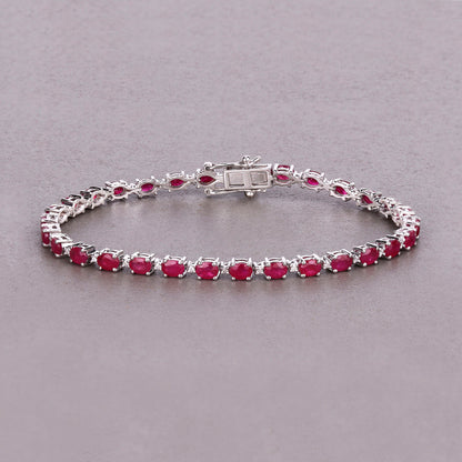 Ruby Bracelet With Diamonds 6.58 Carats 14K White Gold