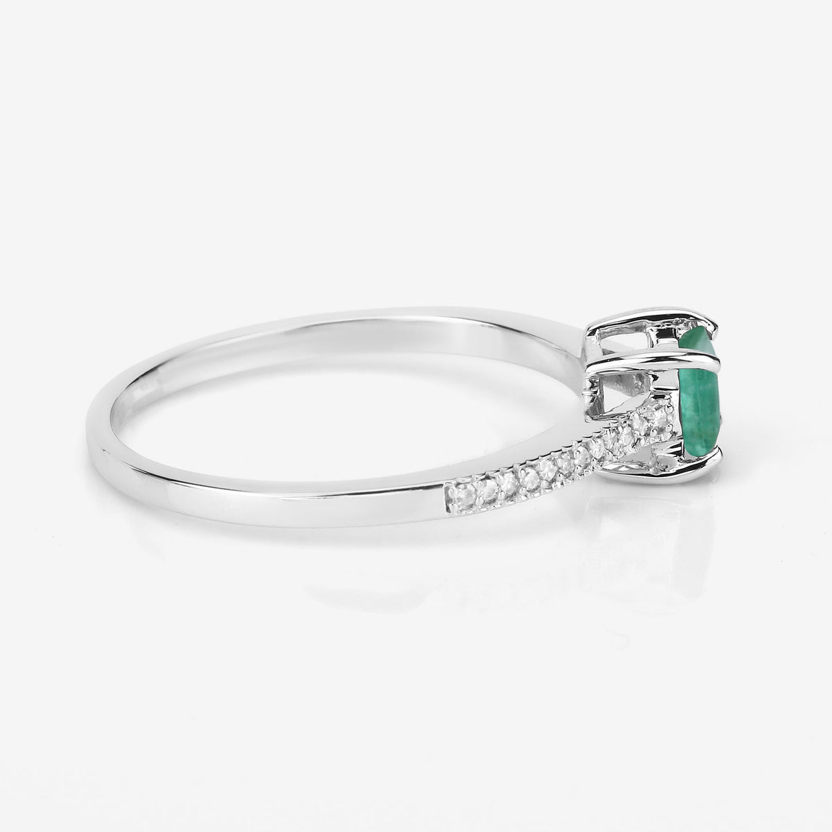 Zambian Emerald Ring With Diamonds 0.64 Carats 14K White Gold