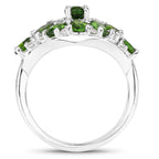 Chrome Diopside Flower Ring With White Zircon 2.7 Carats Sterling Silver
