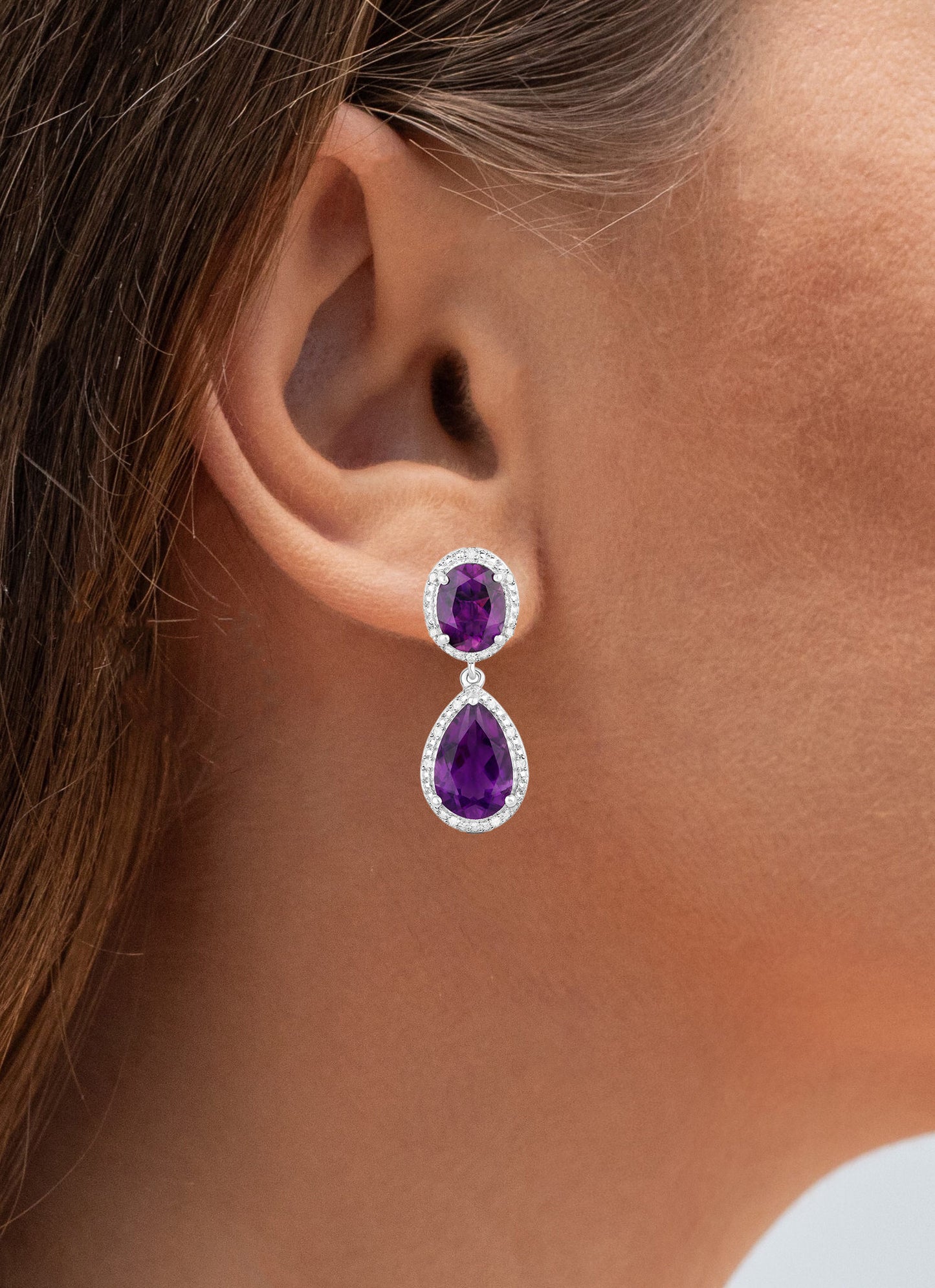 Natural Amethyst Dangle Earrings With Diamonds 8.45 Carats Total