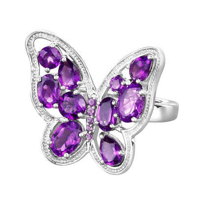 Amethyst Butterfly Ring 4.3 Carats Sterling Silver