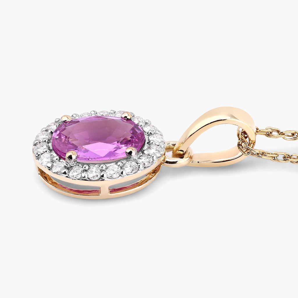 Pink Sapphire Pendant With Diamonds 0.96 Carats 14K Yellow Gold