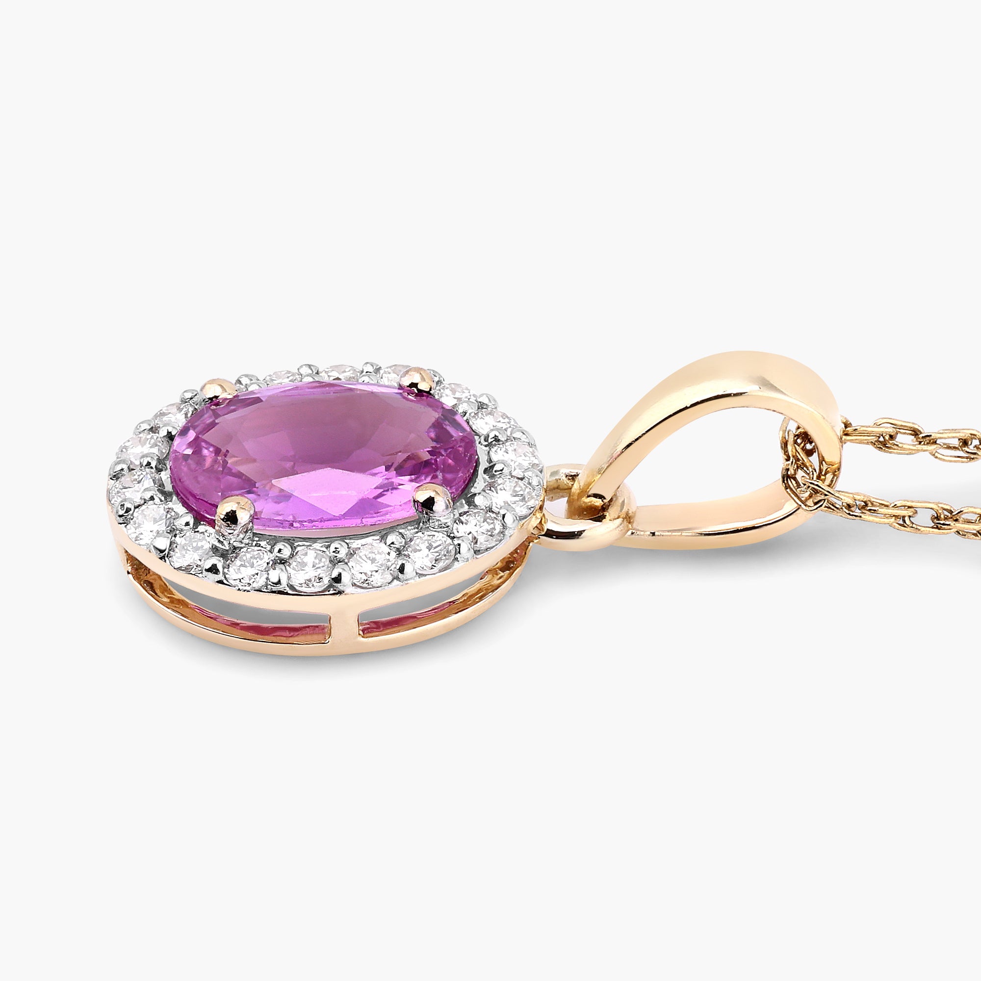 Pink Sapphire Pendant With Diamonds 0.96 Carats 14K Yellow Gold