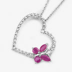 Ruby Heart Pendant With White Sapphire 0.48 Carats Sterling Silver