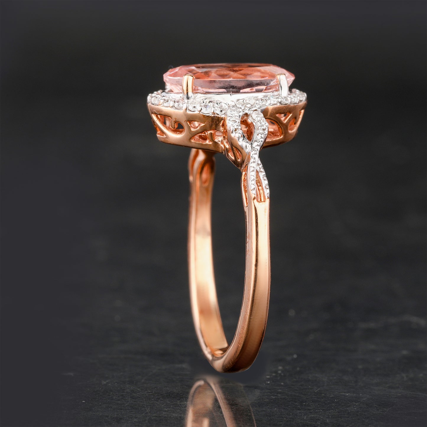 Morganite Ring With Diamonds 2.58 Carats 9K Rose Gold