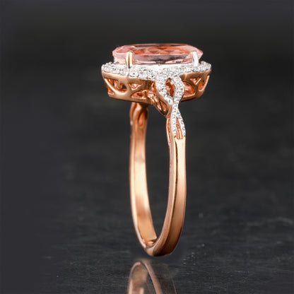 Morganite Ring With Diamonds 2.58 Carats 9K Rose Gold