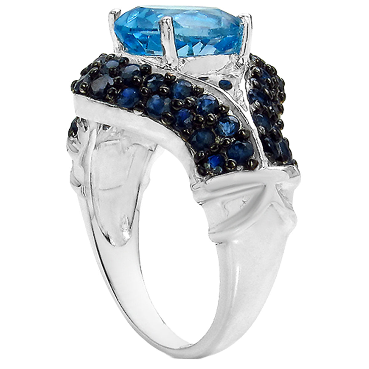 Swiss Blue Topaz Ring With Blue Sapphire 4.98 Carats Sterling Silver