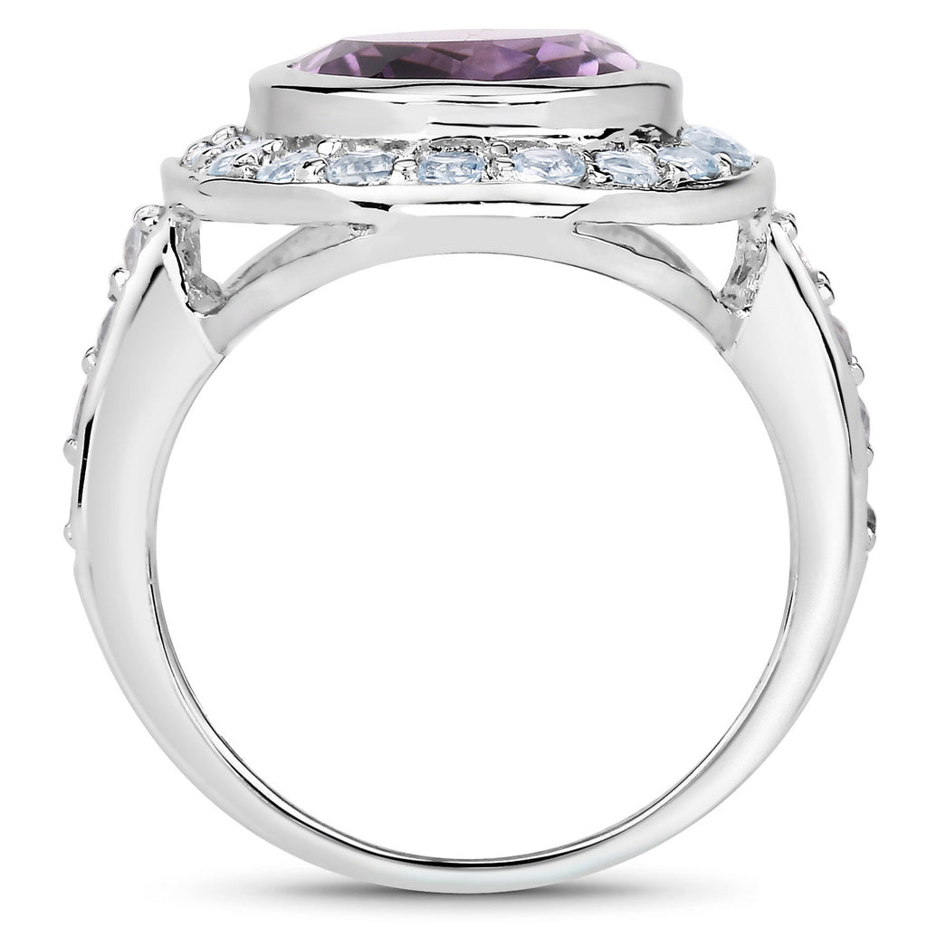 Amethyst Ring With Blue Topaz 4.74 Carats Sterling Silver