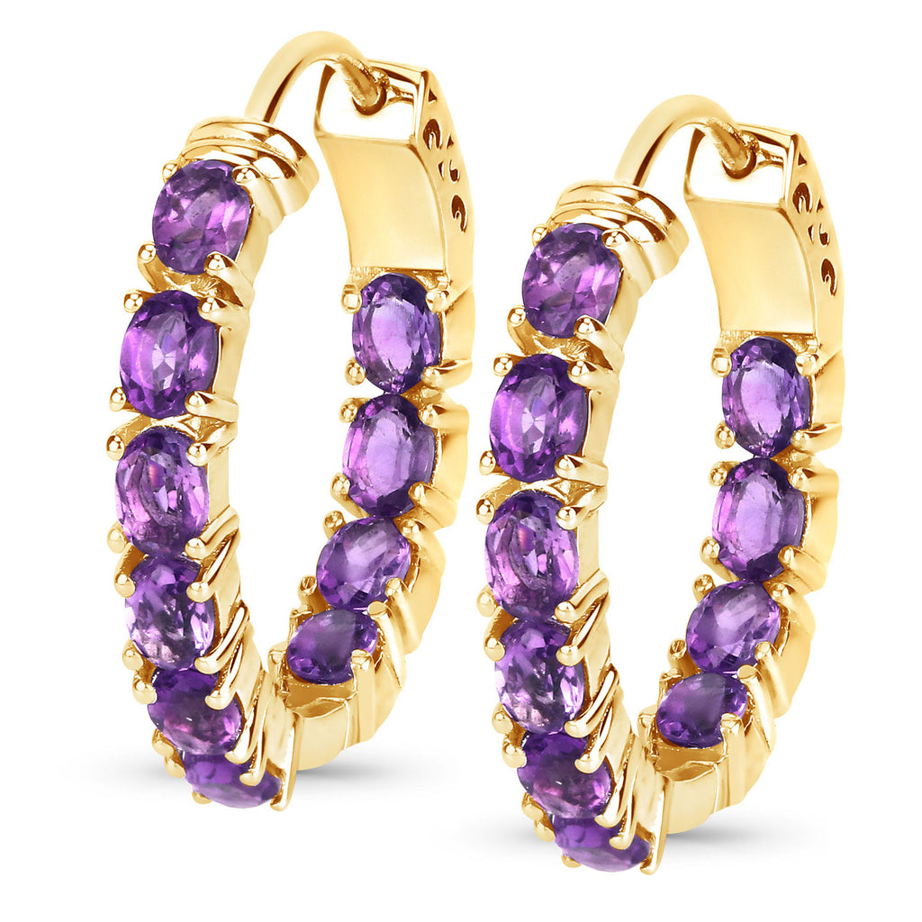 Amethyst Hoop Earrings 3.18 Carats Gold Plated Silver