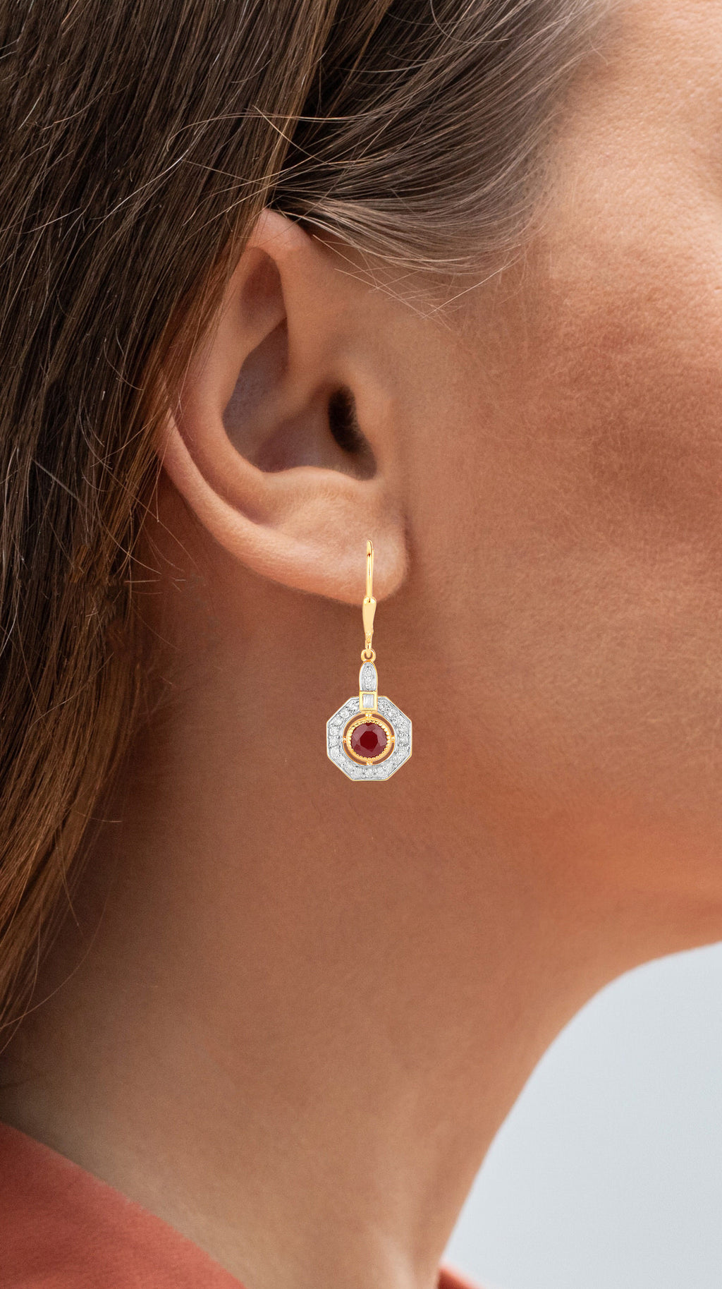 Ruby Dangle Earrings 1.7 Carats 18K Yellow Gold Plated Silver