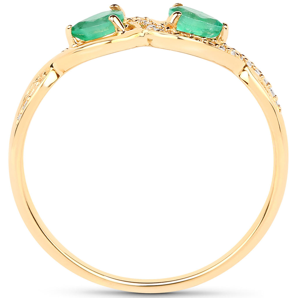 Zambian Emerald Infinity Ring With Diamonds 0.32 Carats 14K Yellow Gold