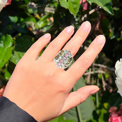 Multicolor Tourmaline Cocktail Ring 6.80 Carats