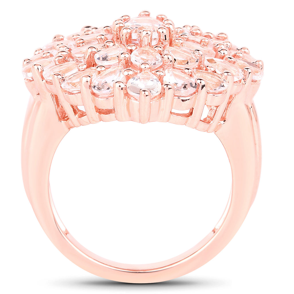 Morganite Flower Ring 4.5 Carats Gold Plated Silver