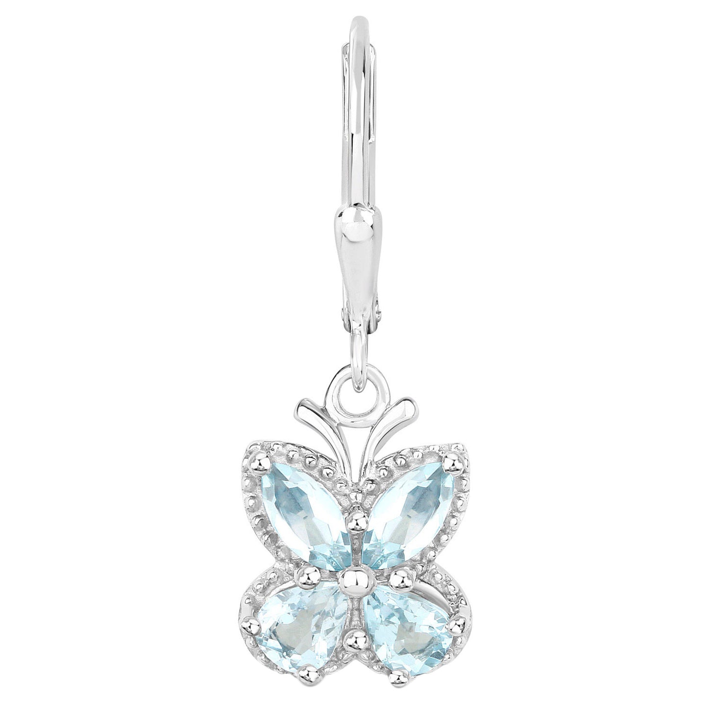 Aquamarine Butterfly Earrings 1.74 Carats Sterling Silver