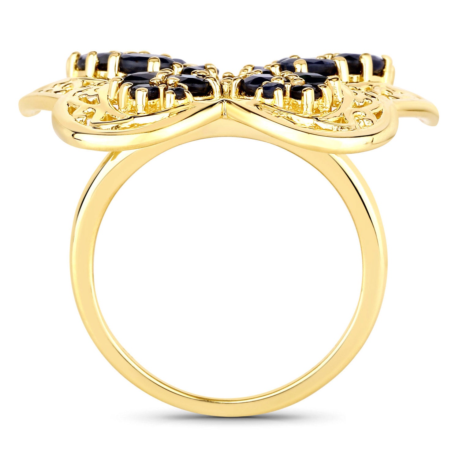 Blue Sapphire Ring 2.78 Carats Gold Plated Silver