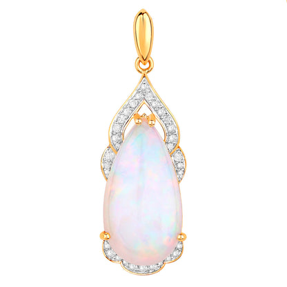 Ethiopian Opal Pendant Necklace Diamonds 9.37 Carats 14K Yellow Gold