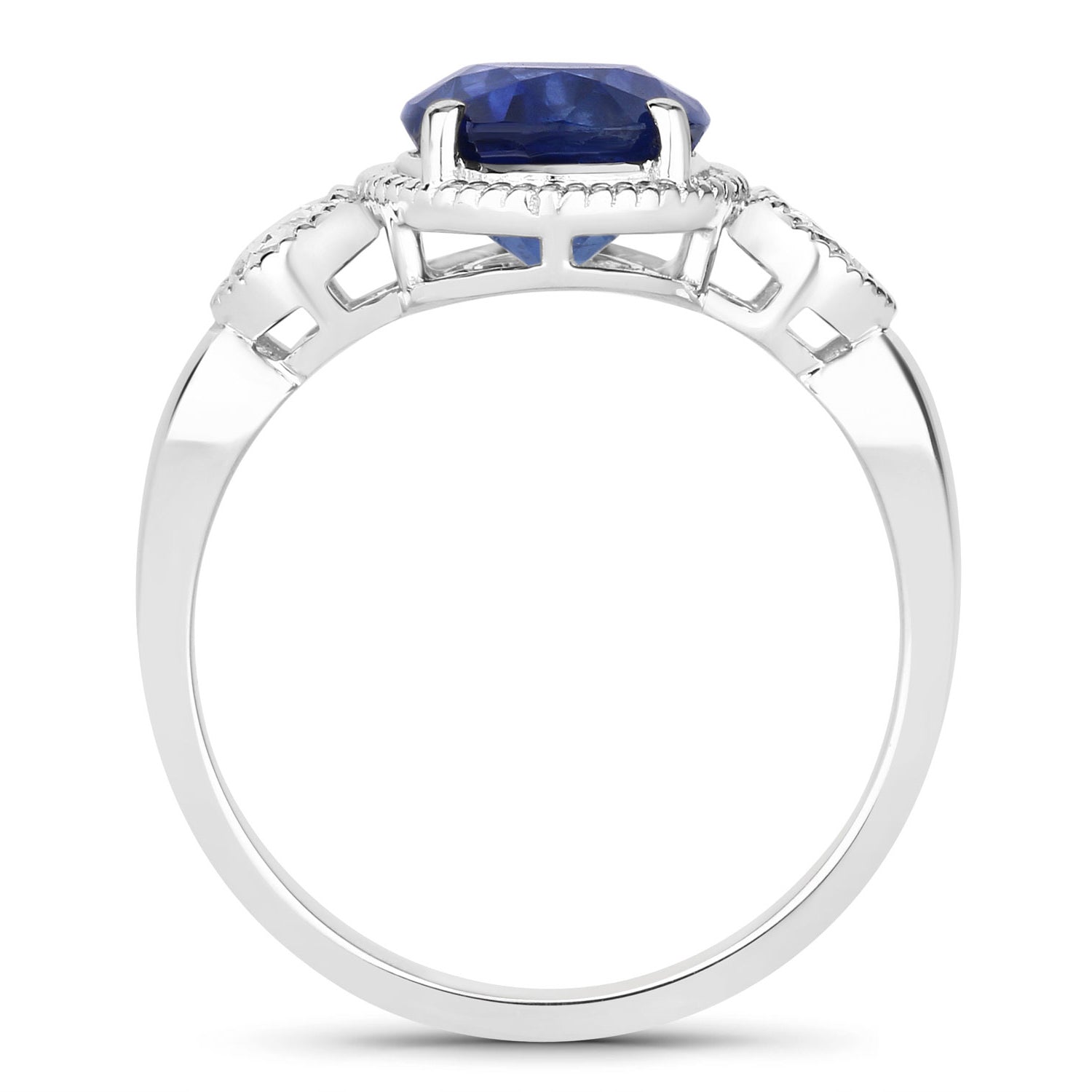 Blue Sapphire Ring With Diamonds 3.54 Carats 18K White Gold