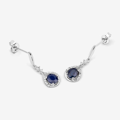 Natural Sapphire Earrings With Diamonds 0.82 Carats 14K White Gold