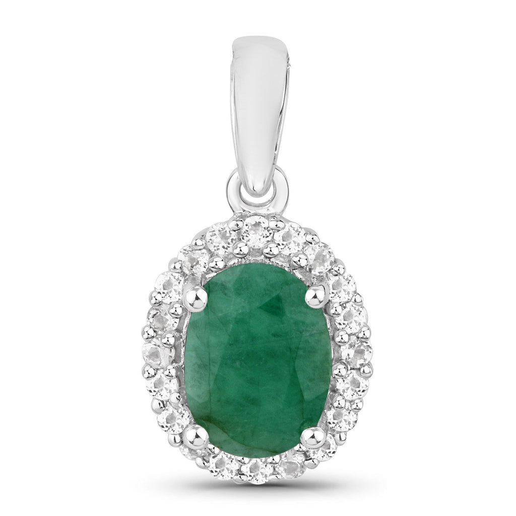 Emerald Pendant With White Topaz 1.52 Carats Sterling Silver