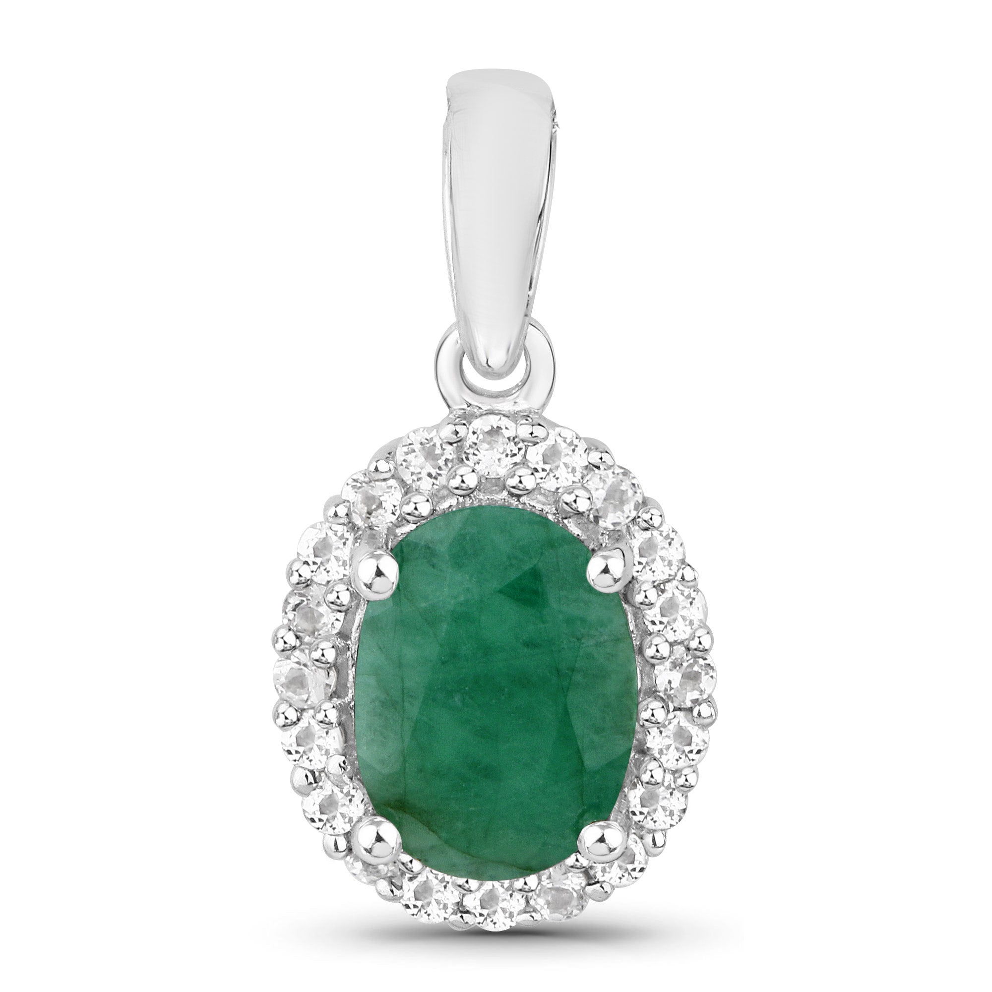 Emerald Pendant With White Topaz 1.52 Carats Sterling Silver