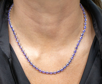 Tanzanite Tennis Necklace 10 Carats Sterling Silver