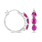 Ruby Hoop Earrings With Diamonds 1.79 Carats Sterling Silver