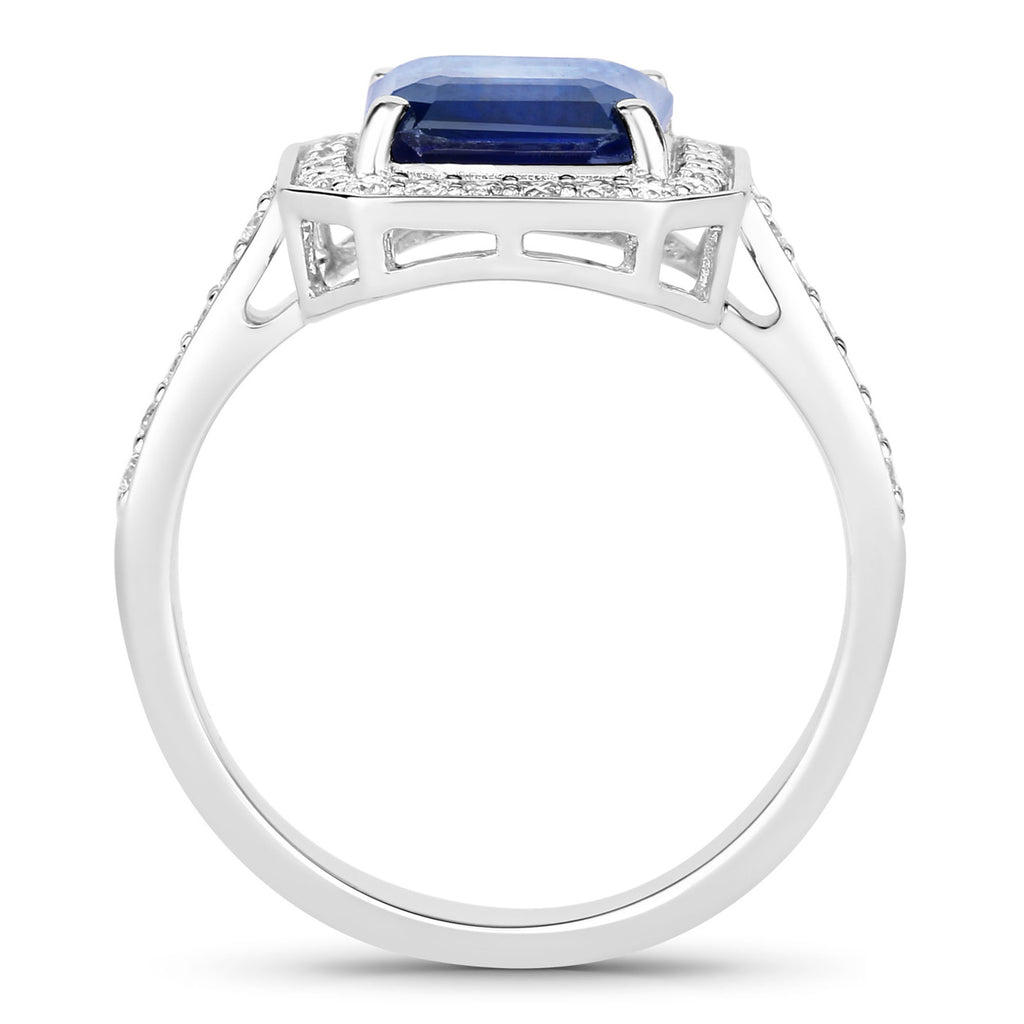 Blue Sapphire Ring With Diamonds 2.96 Carats 18K White Gold
