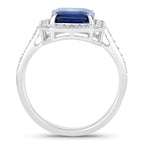 Blue Sapphire Ring With Diamonds 2.96 Carats 18K White Gold