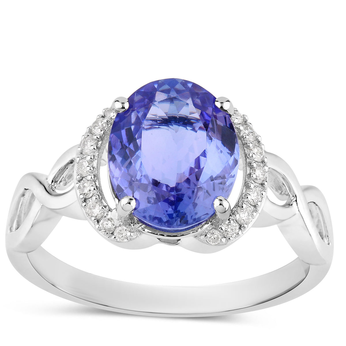 Tanzanite Ring With Diamonds 2.8 Carats 14K White Gold