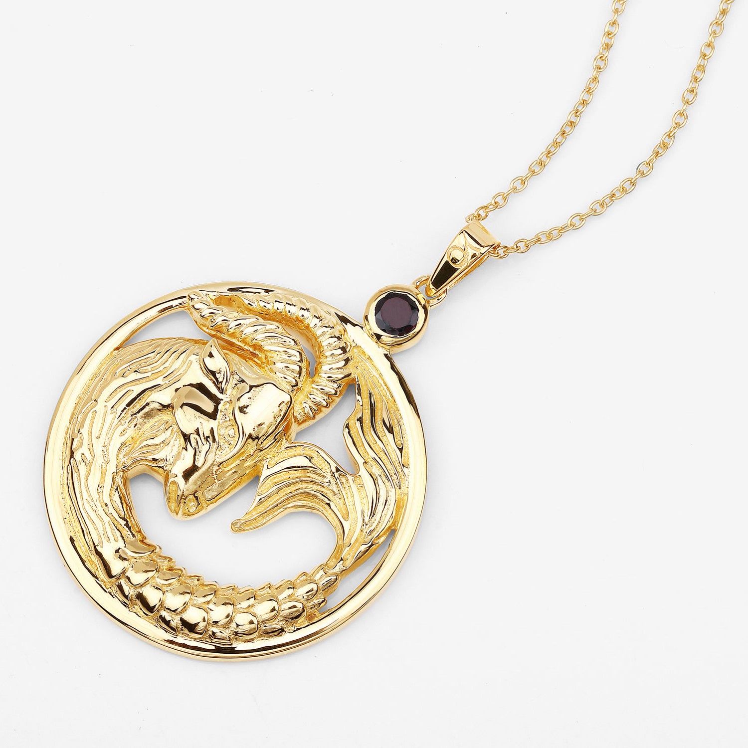 Garnet Capricorn Pendant 0.28 Carats Gold Plated Silver
