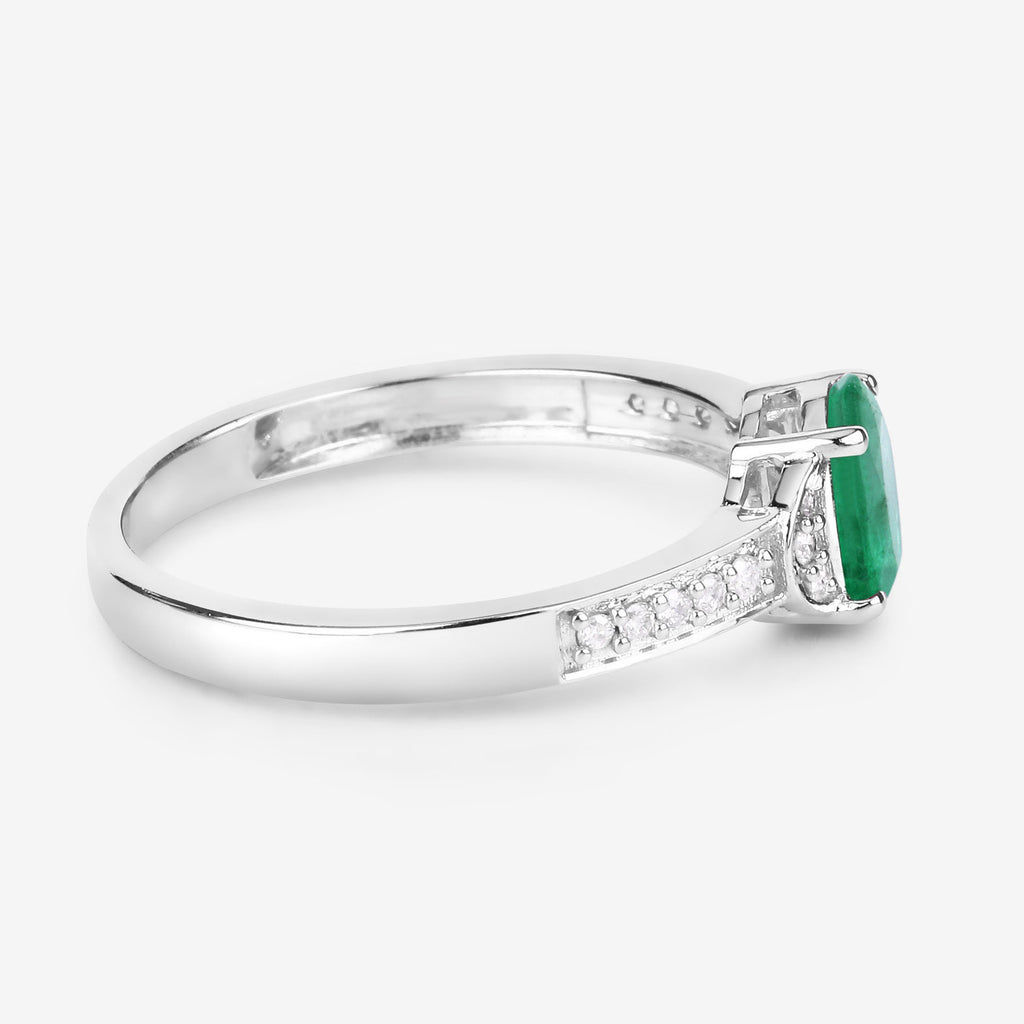 Zambian Emerald Ring With Diamonds 0.79 Carats 10K White Gold
