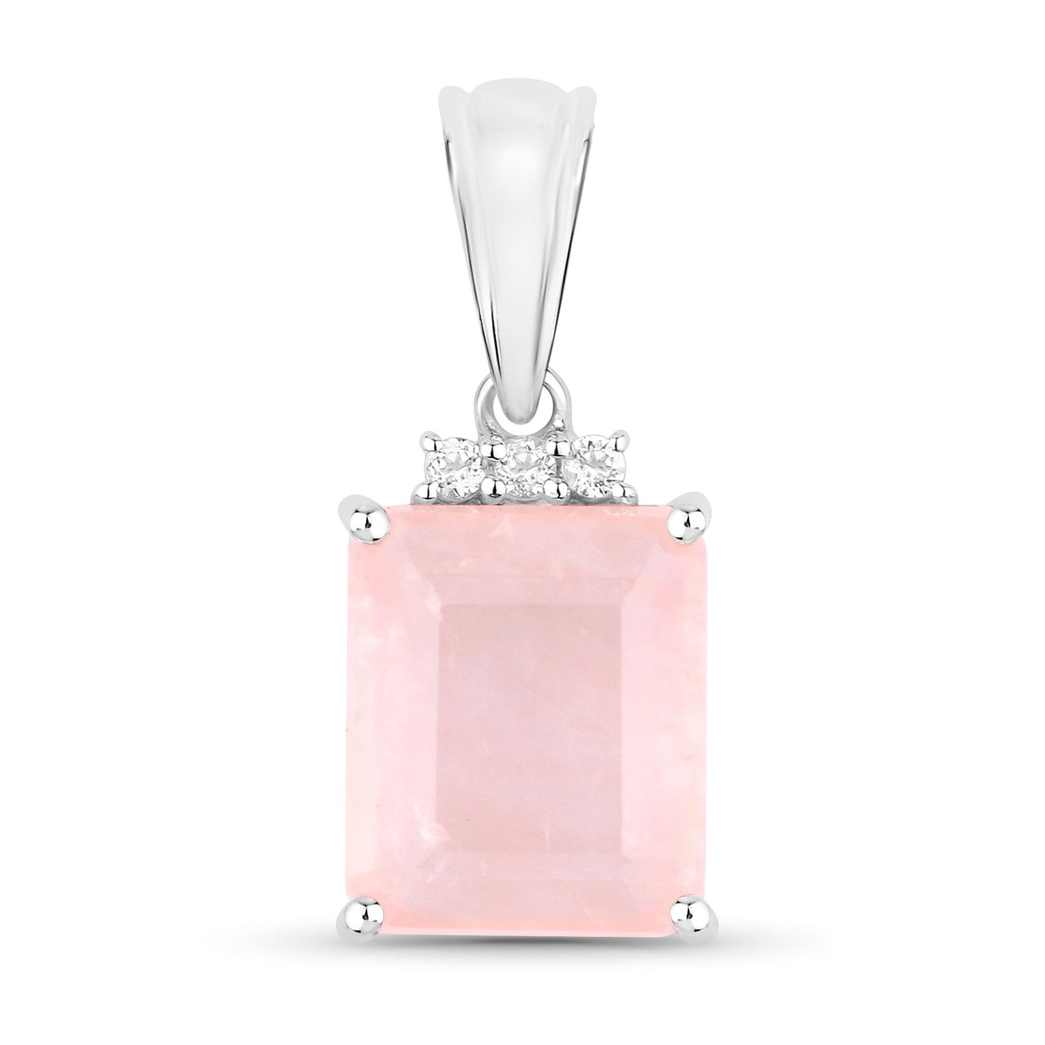 Rose Quartz Pendant With White Topaz 5.6 Carats Sterling Silver