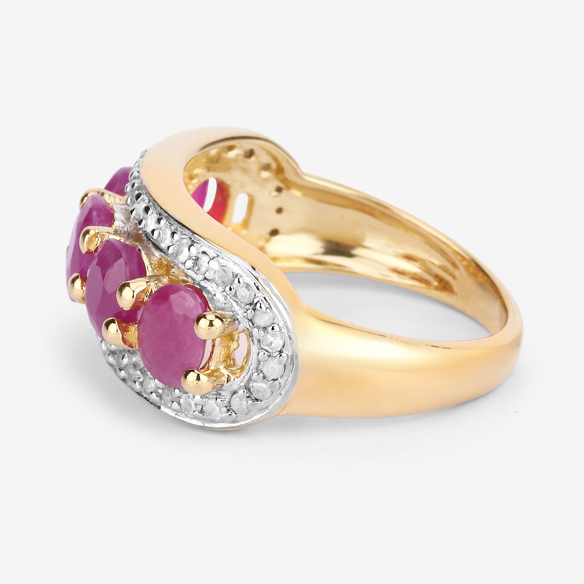 Ruby Ring With Diamonds 1.7 Carats Gold Plated Silver