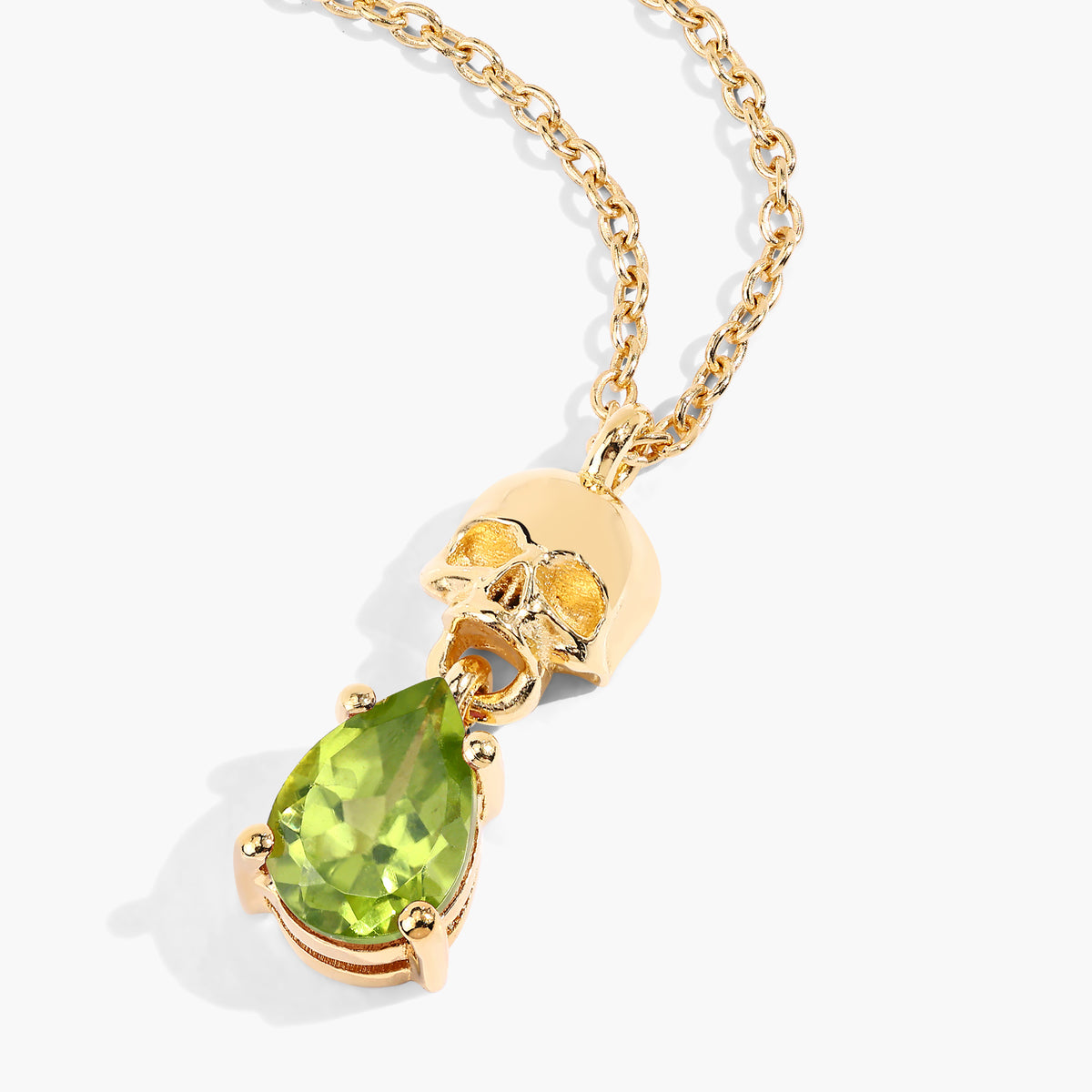 Peridot Skull Pendant 0.74 Carats Gold Plated Silver
