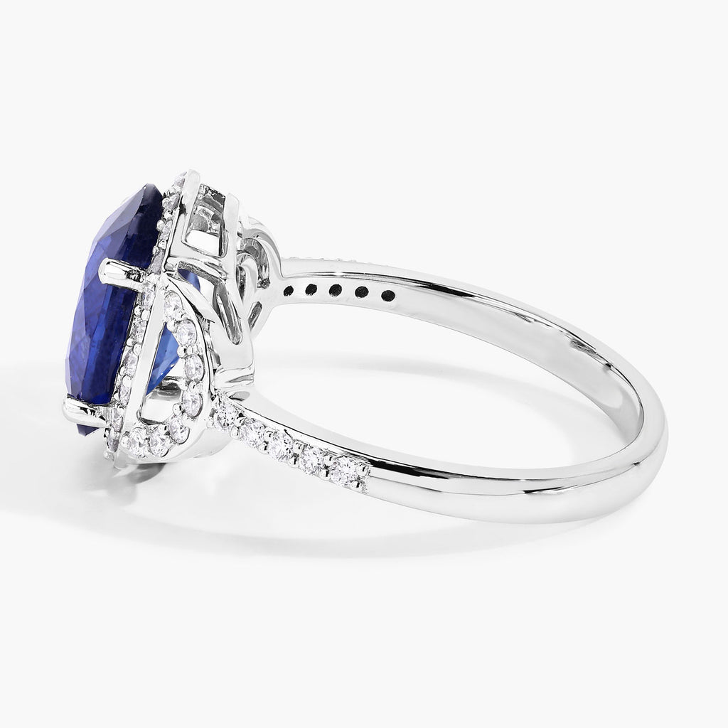 Blue Sapphire Ring With Diamonds 2.96 Carats 18K White Gold