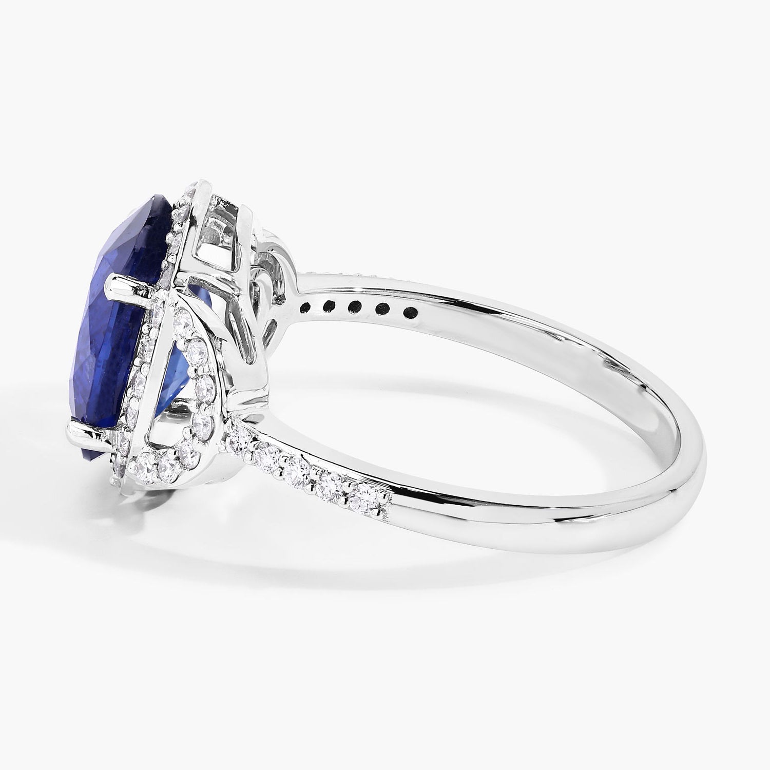 Blue Sapphire Ring With Diamonds 2.96 Carats 18K White Gold
