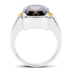 Smoky Quartz Ring With White Topaz 5.48 Carats Gold Plated Silver