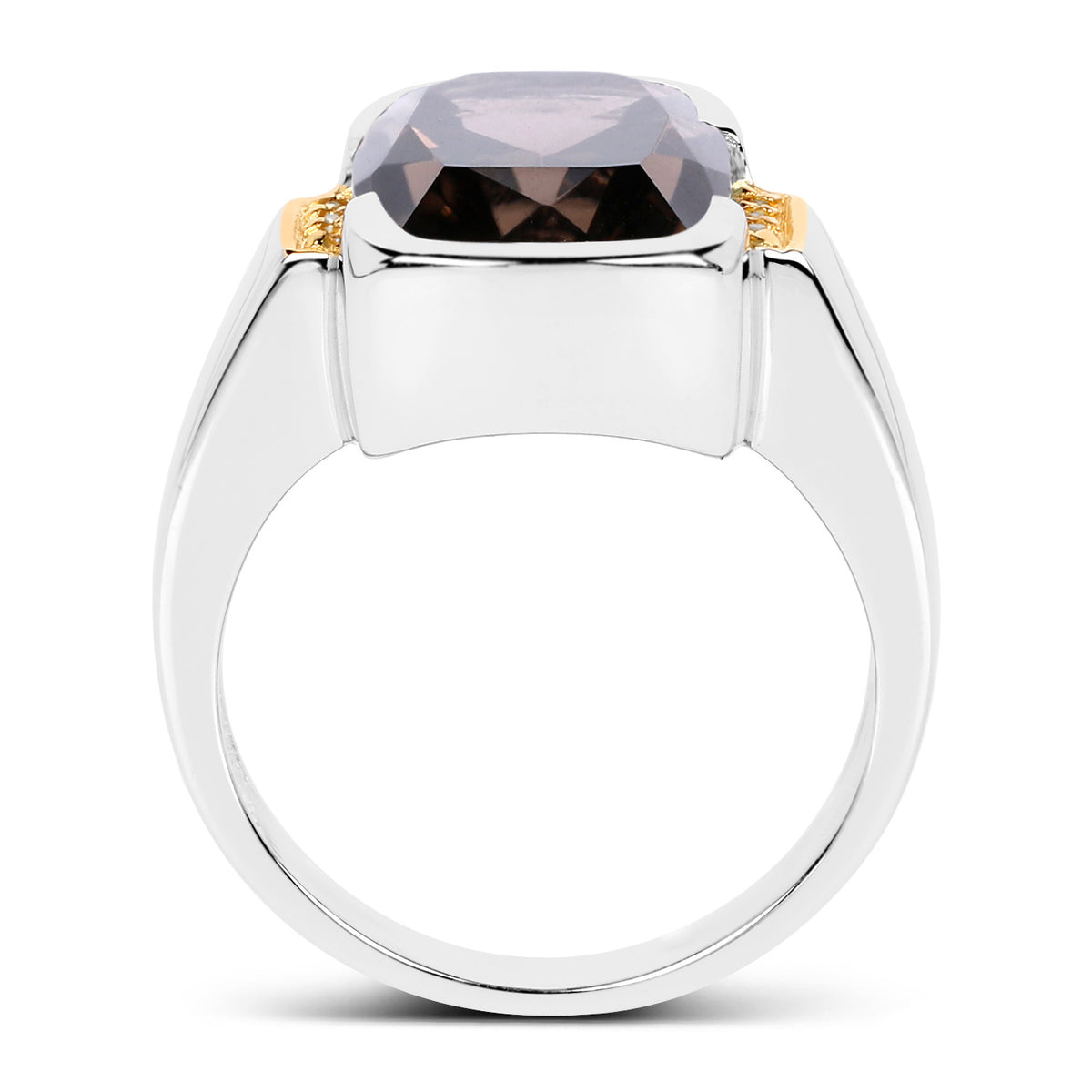 Smoky Quartz Ring With White Topaz 5.48 Carats Gold Plated Silver