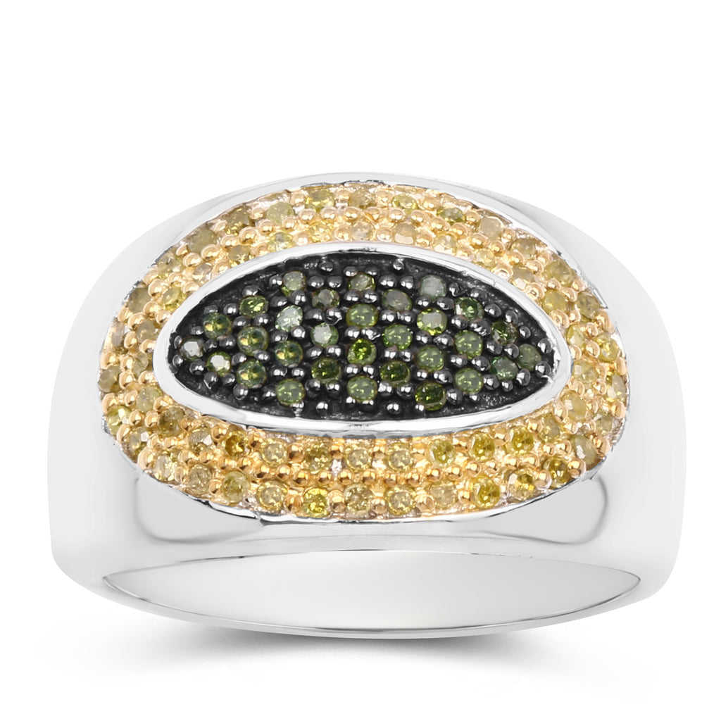 Green Diamond Ring With Yellow Diamond 0.36 Carats Sterling Silver
