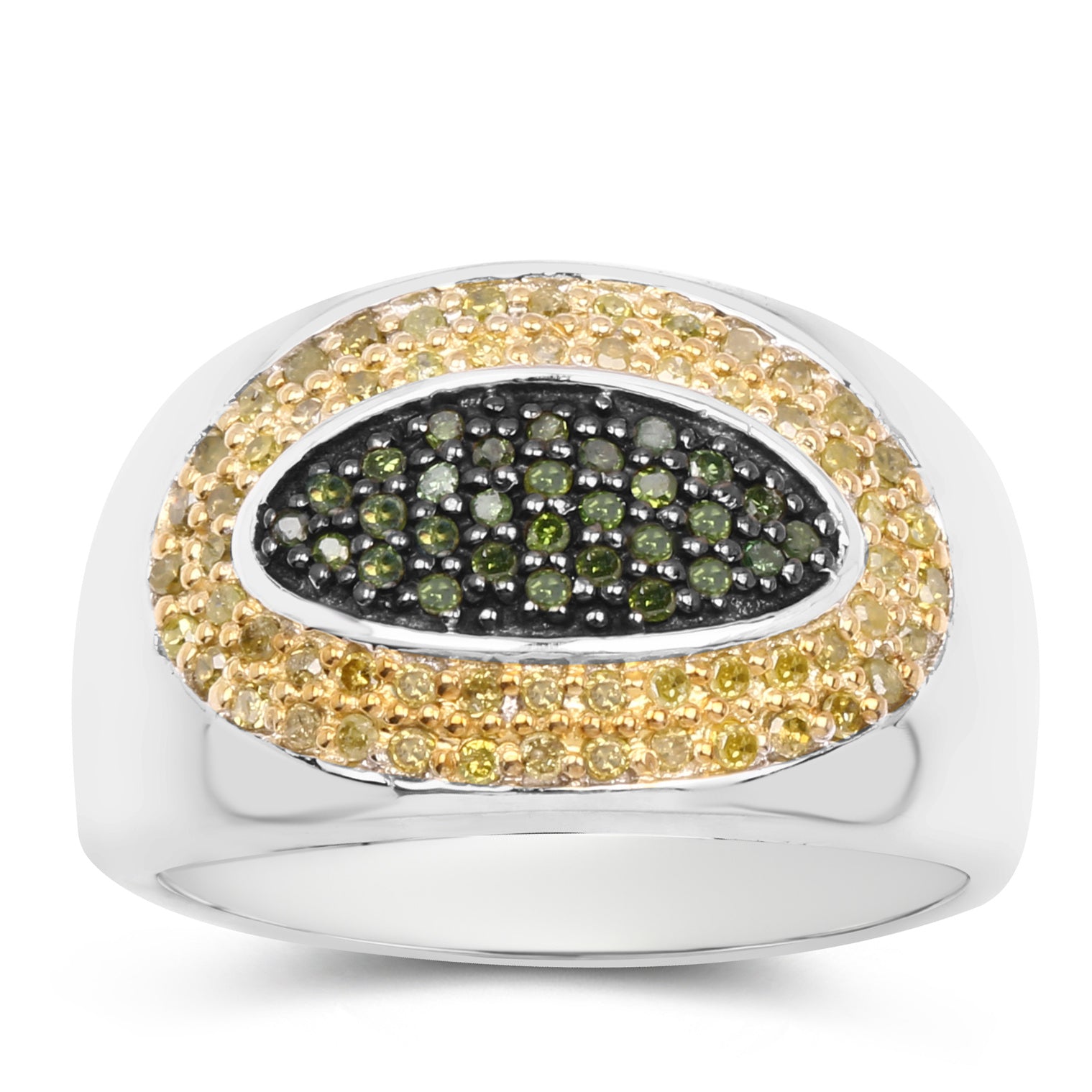 Green Diamond Ring With Yellow Diamond 0.36 Carats Sterling Silver