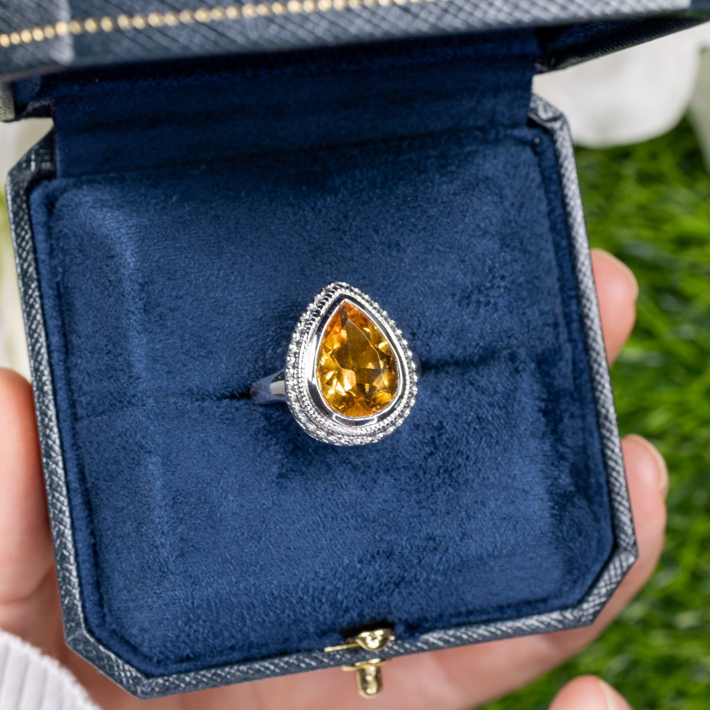 Citrine Ring Pear Cut 4.38 Carats Sterling Silver