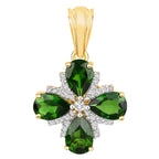 Chrome Diopside Flower Pendant With White Topaz 2.62 Carats Gold Plated Silver