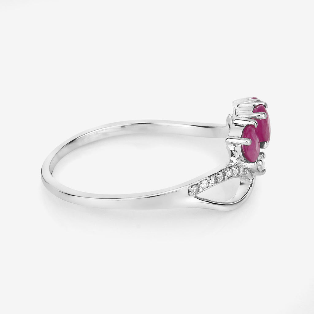 Ruby Knot Ring With Diamonds 0.68 Carats 14K White Gold