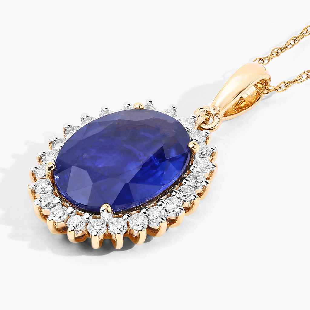 Blue Sapphire Pendant With Diamonds 3.04 Carats 18K Yellow Gold