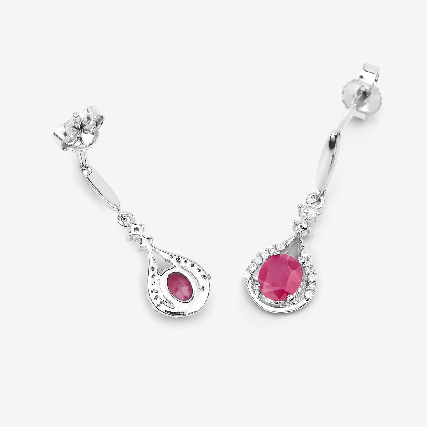 Natural Ruby Earrings With Diamonds 0.66 Carats 14K White Gold