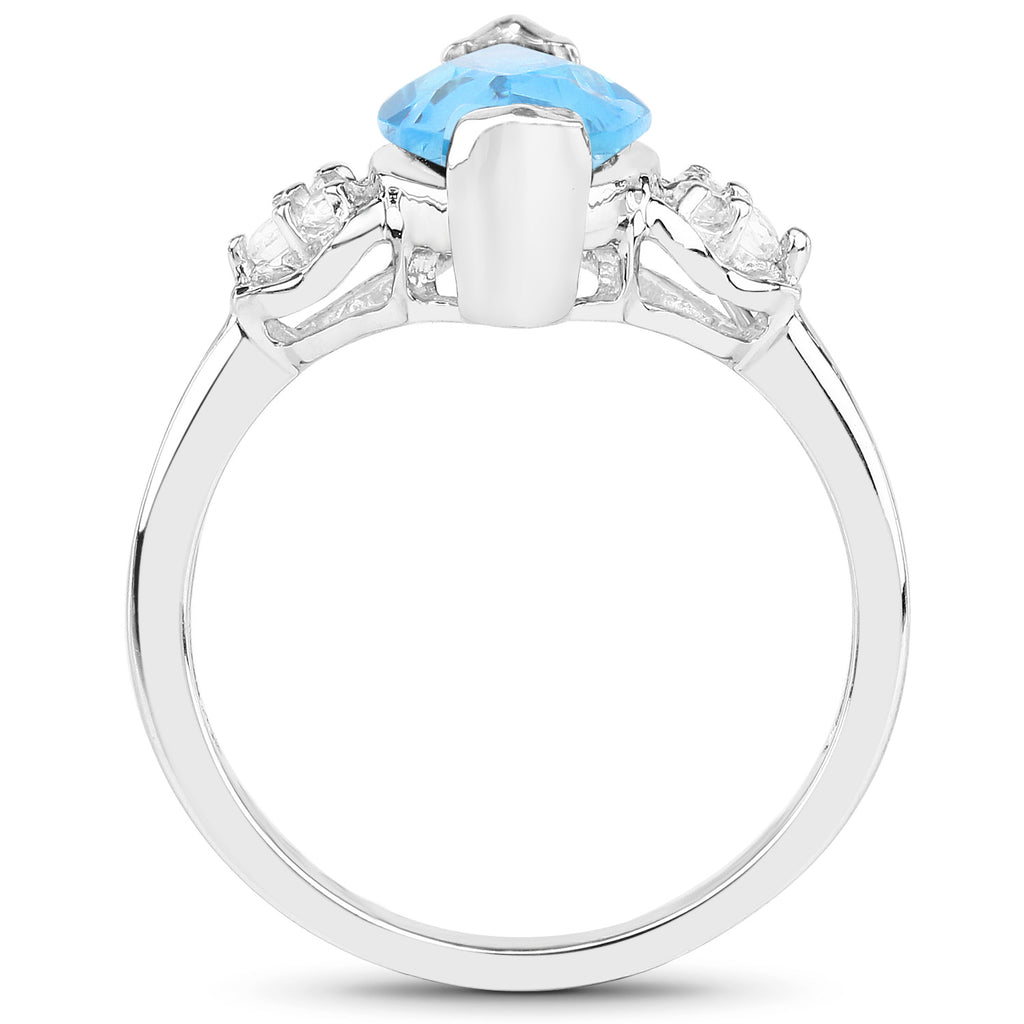 Swiss Blue Topaz Ring With White Topaz 3.76 Carats Sterling Silver