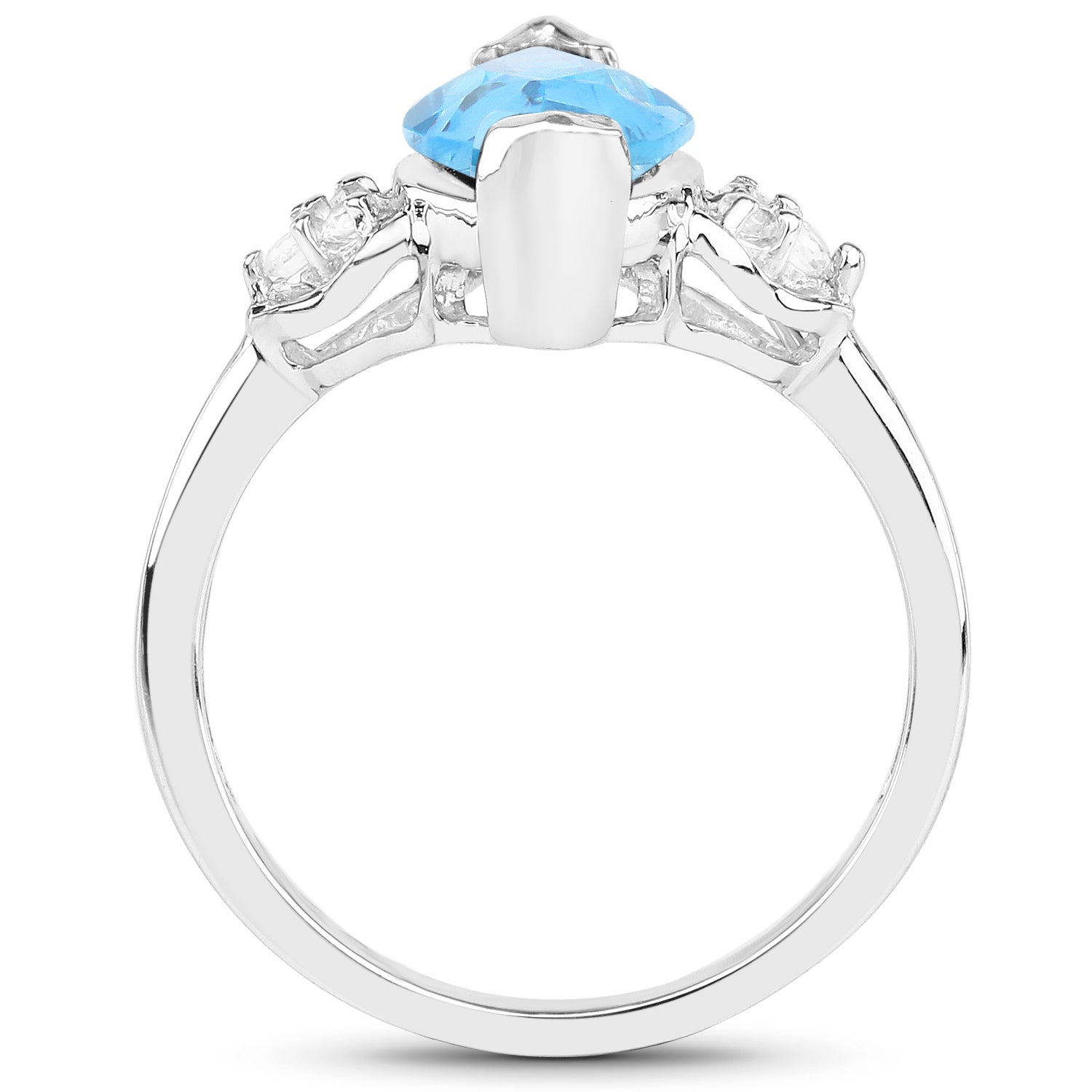 Swiss Blue Topaz Ring With White Topaz 3.76 Carats Sterling Silver